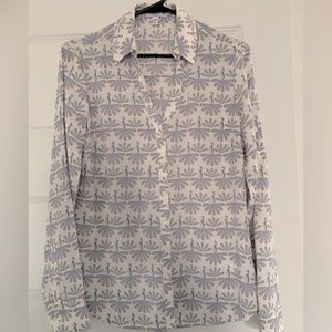 Cream peacock v neck button down blouse